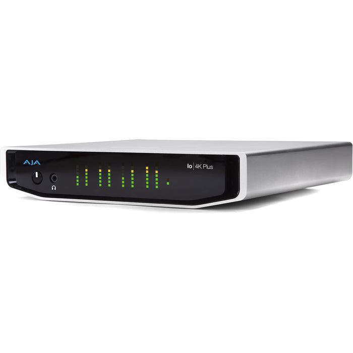 AJA Io 4K Plus R0 – Thunderbolt 3 video I/O device with 12G-SDI, HDMI 2.0, HDR support, and real-time 4K/UltraHD capture and playback.