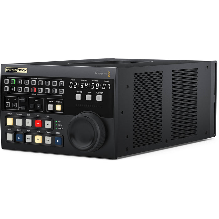 Blackmagic HyperDeck Extreme Control with 8 RS-422 ports, Tri-Sync reference input, 1Gb Ethernet, 4-pin XLR power, and 3RU rack compatibility.