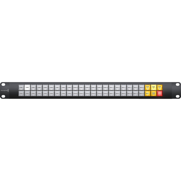 Blackmagic Design Videohub Smart Control Pro - 48 programmable buttons, macro capability, Ethernet and USB connectivity, Power over Ethernet (PoE), and 1RU rackmount design for efficient video routing management.
