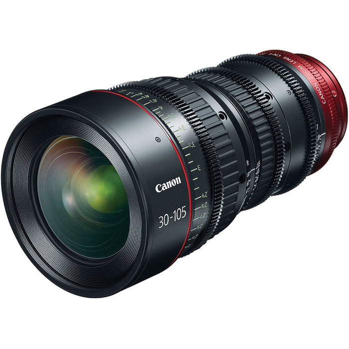 Canon CN-E 30-105mm T2.8 PL mount cinema zoom lens with high optical performance, compact design, and smooth focus control for professional filmmakers.