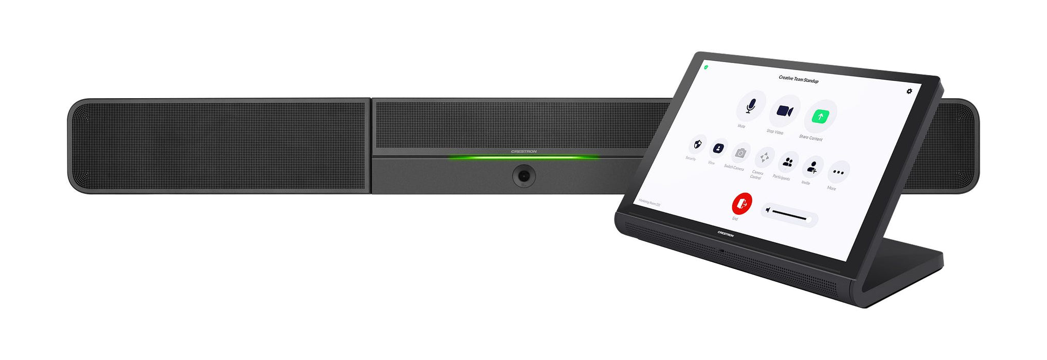 Crestron UC-B30-Z video conferencing system for Zoom Rooms, featuring an intelligent soundbar, high-quality camera, and seamless integration.