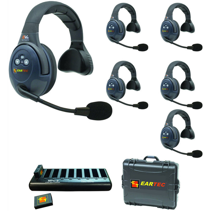 Eartec EVX6S 6-person single-ear wireless intercom system with headsets and base station