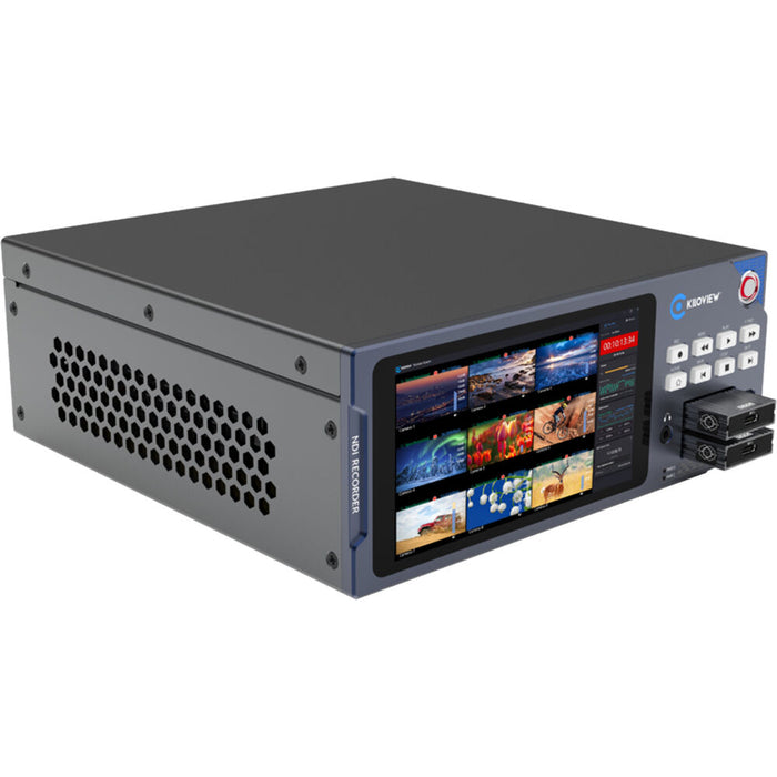 Kiloview Cube R1 9-Channel NDI Recorder System with 4K UHD support and 5.5-inch touchscreen LCD for professional video recording.