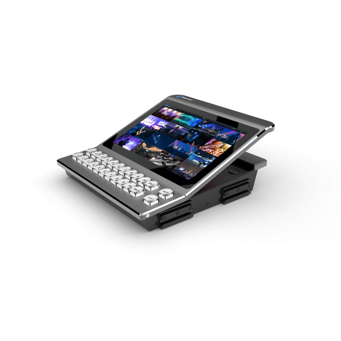 KILOVIEW DP-01 Panel Deck – a professional IP-based video production control panel with a 10.1-inch touchscreen, customizable LED keys, and PoE connectivity for seamless live video streaming and workflow management.