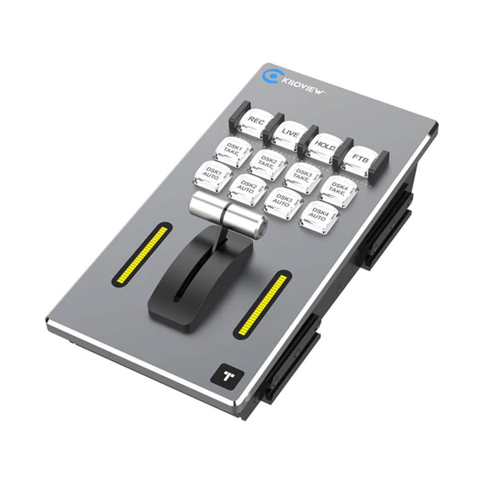Kiloview DT-01 Take Deck professional NDI video switcher control panel with customizable keys and T-stick for seamless switching.