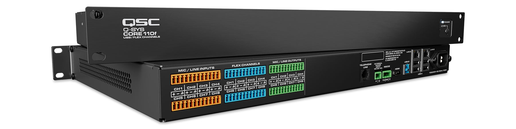 Q-SYS CORE 110f v2, a powerful network audio, video, and control processor for seamless AV system integration and flexible DSP solutions.