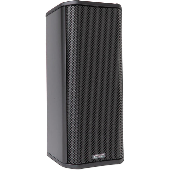 Q-SYS AD-S802T-B 8-inch ceiling speaker with dual inputs and built-in amplifier, designed for clear audio in commercial spaces.