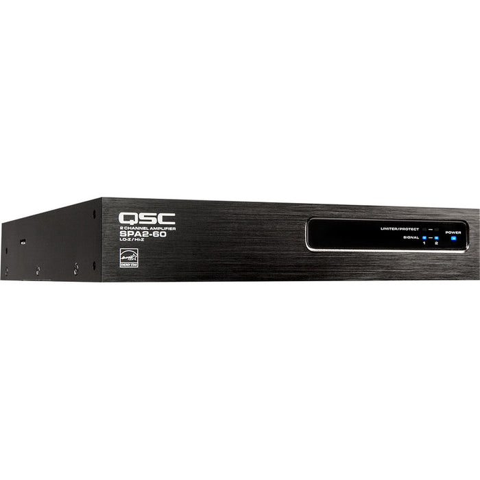 Q-SYS SPA2-60 2-channel EnergyStar amplifier with 2x60W power output, ideal for commercial audio applications.
