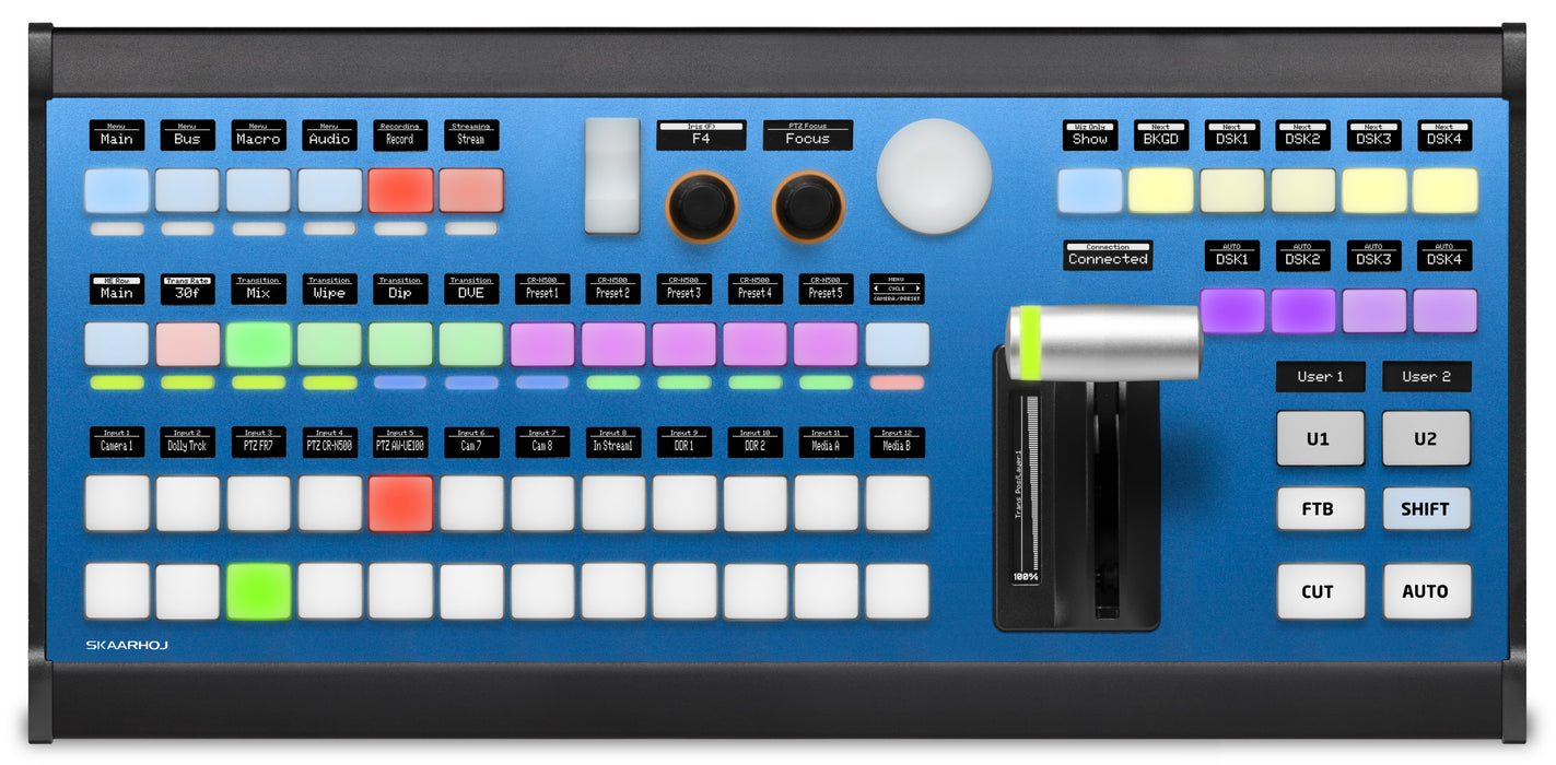 Skaarhoj AIR-FLY-PRO-V3B Broadcast Control Panel with customizable buttons and T-bar for professional video production.