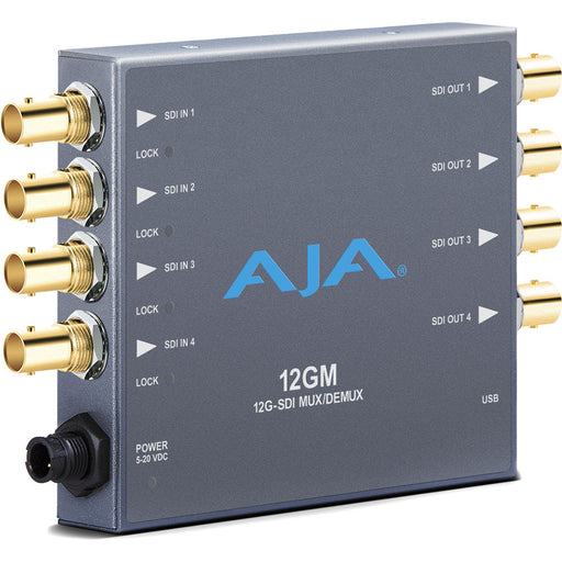 AJA 12GM-R0 is a compact SDI multiplexer/demultiplexer, supporting 12G-SDI for 4K/UltraHD workflows with seamless signal conversion.