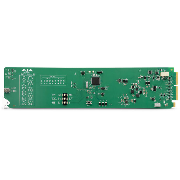 AJA OG-C10DA-R0 openGear card – 1x10 SD/HD/3G-SDI Reclocking Distribution Amplifier module for broadcast video signal distribution.