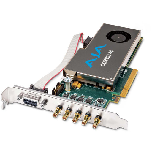 AJA Corvid 44 CRV44-T-NC1 8-lane PCIe 2.0 video I/O card with four bidirectional 3G-SDI BNC connectors, tall bracket, and no cables included.