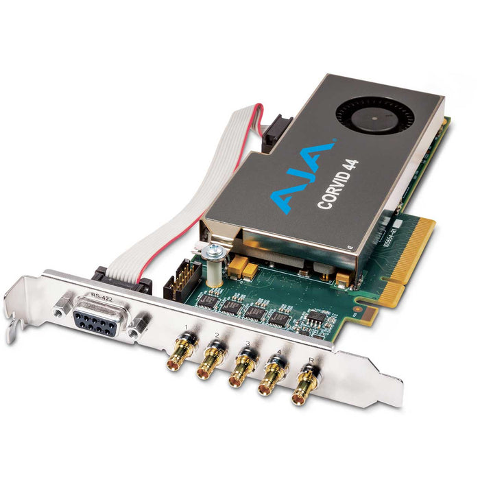 AJA Corvid 44 CRV44-T-NC1 8-lane PCIe 2.0 video I/O card with four bidirectional 3G-SDI BNC connectors, tall bracket, and no cables included.