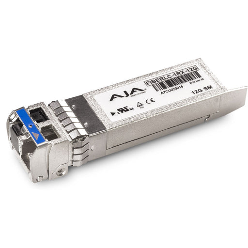 Single-channel 12G-SDI fiber optic receiver SFP with LC connector for high-resolution video signal reception over single-mode fiber.