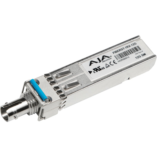 Single-channel 12G-SDI fiber optic receiver SFP with ST connector for long-distance high-resolution video signal reception.