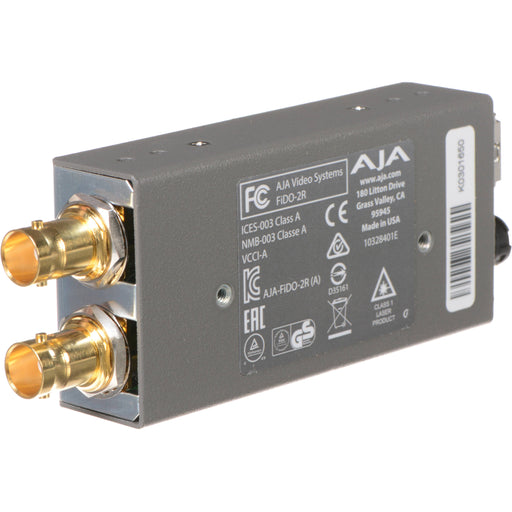 Dual-channel fiber optic to 3G-SDI receiver with LC connectors for reliable HD video signal conversion over long distances.