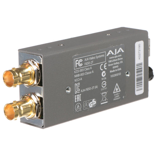 Dual-channel 3G-SDI to fiber optic transmitter with LC connectors for reliable HD video signal transmission over long distances.