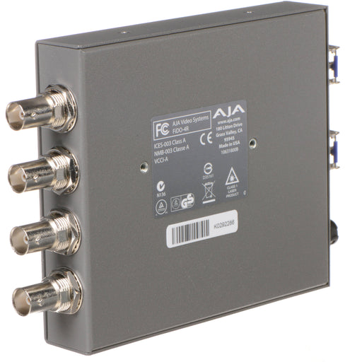 Four-channel fiber optic to 3G-SDI receiver with LC connectors for high-density HD video signal conversion.