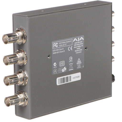 Four-channel 3G-SDI to fiber optic transmitter with ST connectors for high-density HD video signal transmission over long distances.