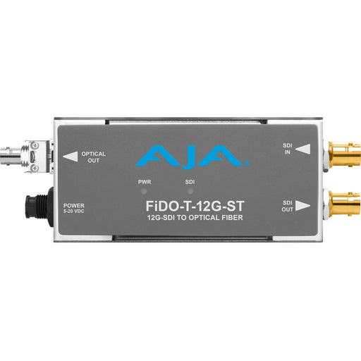 Single-channel 12G-SDI to fiber optic transmitter with ST connector for long-distance 4K video transmission.