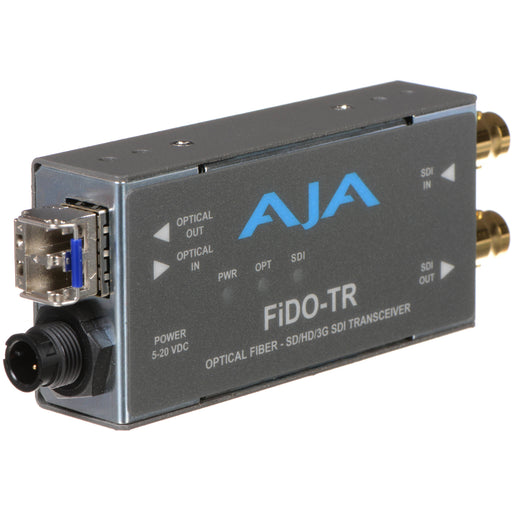 Single-channel 3G-SDI to fiber optic transmitter and receiver with LC connectors for bidirectional HD video signal conversion.