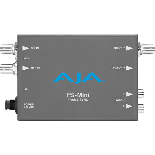 AJA FS-MINI-R0 is a compact frame synchronizer and converter, providing 3G-SDI and HDMI support for high-quality video and audio workflows.