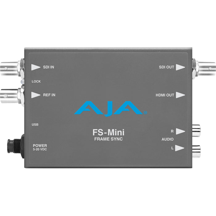 AJA FS-MINI-R0 is a compact frame synchronizer and converter, providing 3G-SDI and HDMI support for high-quality video and audio workflows.
