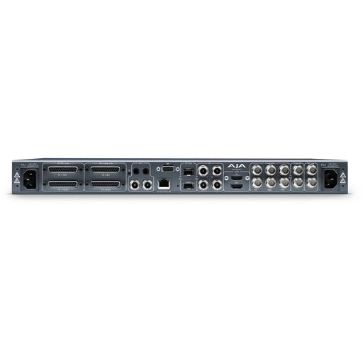 AJA FS1-X multi-format frame synchronizer and converter, 1RU rack-mounted unit with front-panel display and control interface.