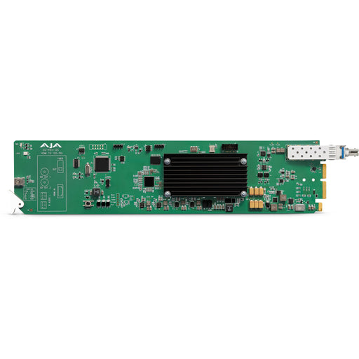 AJA HA5-12G-T-ST Mini-Converter – HDMI 2.0 to 12G-SDI converter with integrated ST fiber transmitter for long-distance 4K signal extension.