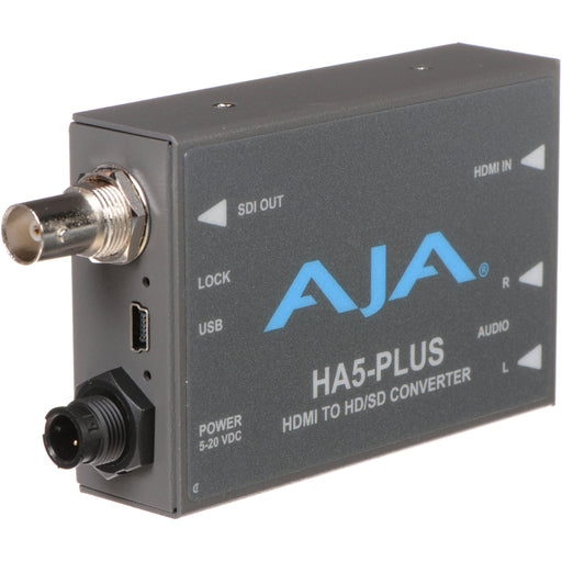 AJA HA5-PLUS-R0 is an HDMI to SDI converter that supports up to 1080p60 video, with audio embedding and robust signal conversion.