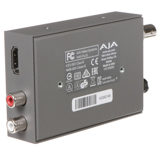 AJA HA5-PLUS-R0 is an HDMI to SDI converter that supports up to 1080p60 video, with audio embedding and robust signal conversion.