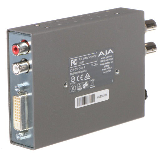 AJA HDP3 Mini-Converter – High-quality SDI to HDMI converter with 3G-SDI support, scaling, frame sync, and audio embedding for professional use.