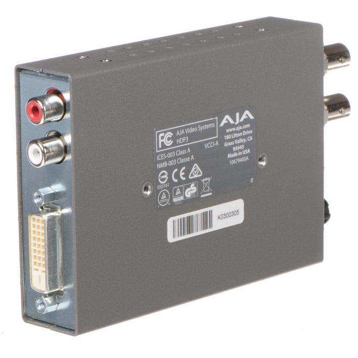 AJA HDP3 Mini-Converter – High-quality SDI to HDMI converter with 3G-SDI support, scaling, frame sync, and audio embedding for professional use.