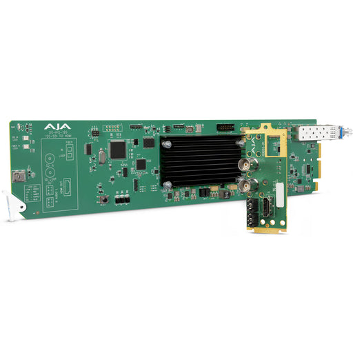 AJA Hi5-12G-R-ST Mini-Converter – Compact 12G-SDI to HDMI 2.0 converter with ST fiber input for high-resolution video monitoring.