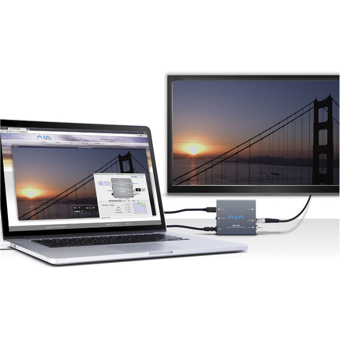 AJA HI5-12G-R0 is a 12G-SDI to HDMI 2.0 converter, supporting up to 4K/UltraHD 60p video, HDR, and embedded audio for professional workflows.