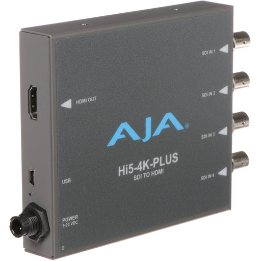 AJA Hi5-4K-Plus Mini-Converter – Professional 4K/UltraHD SDI to HDMI 2.0 converter for high-quality video monitoring with HDR support.