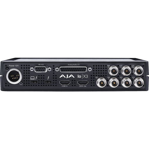AJA IO‑X3‑R0 – Modular I/O interface with HDMI, SDI, analog, and audio connectivity for flexible video capture and output in professional workflows.