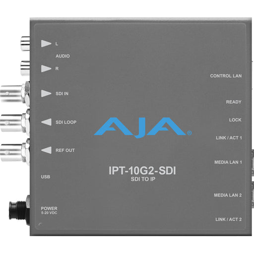 AJA ITP-10G2-SDI – IP video and audio receiver with 3G-SDI output, supporting SMPTE ST 2110 over dual 10GbE for professional broadcast workflows.