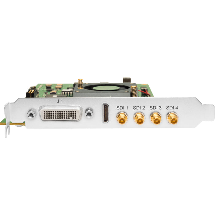 AJA KONA-4-R0-S00 – PCIe video I/O card with quad 3G-SDI and HDMI output for professional 2K/HD/4K capture, playback, and monitoring.
