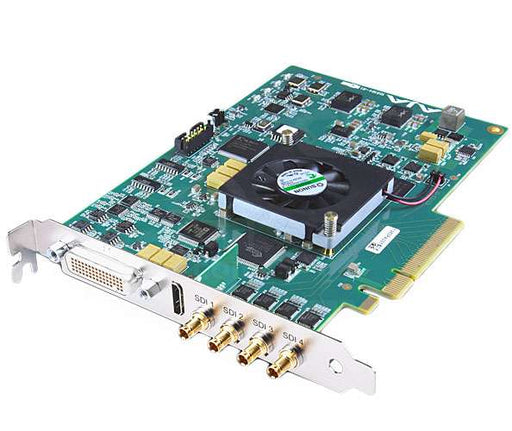 AJA KONA-4-R0-S03 – Professional PCIe video I/O card with quad 3G-SDI and HDMI output for 2K/4K HDR video capture, playback, and monitoring.