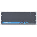 AJA KUMO 6464 compact 64x64 3G-SDI router with full-size BNC connectors, front-panel control buttons, and LCD screen in a 4RU rack-mounted unit.