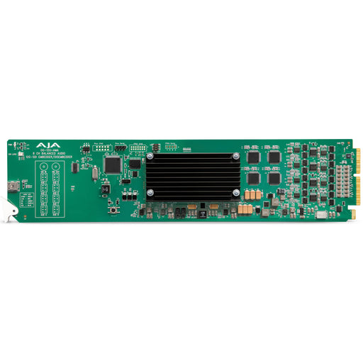 AJA OG-12G-AMA-R0 openGear-compatible 12G-SDI analog audio embedder/disembedder card with rear I/O, designed for high-resolution video workflows.