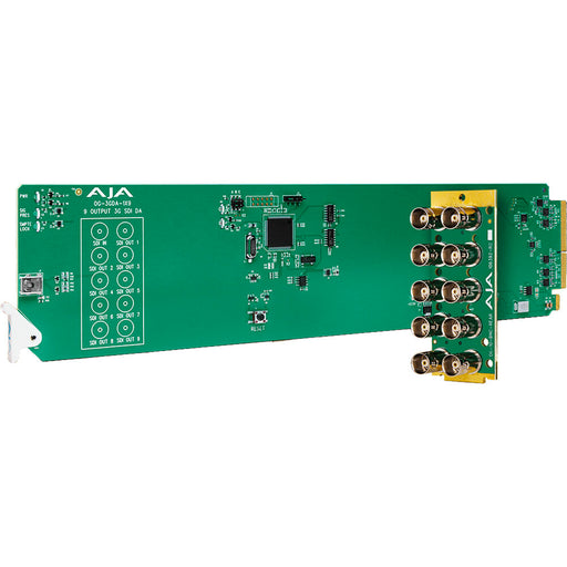 AJA OG-3GDA-1x9 openGear-compatible 3G-SDI distribution amplifier card with one input and nine outputs, rear I/O, designed for professional signal distribution.