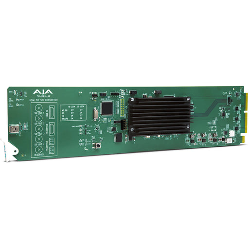 AJA OG-HA5-4K openGear HDMI 2.0 to 3G-SDI converter card with four 3G-SDI outputs, supporting 4K/UltraHD up to 60p, HDR metadata, and embedded audio.