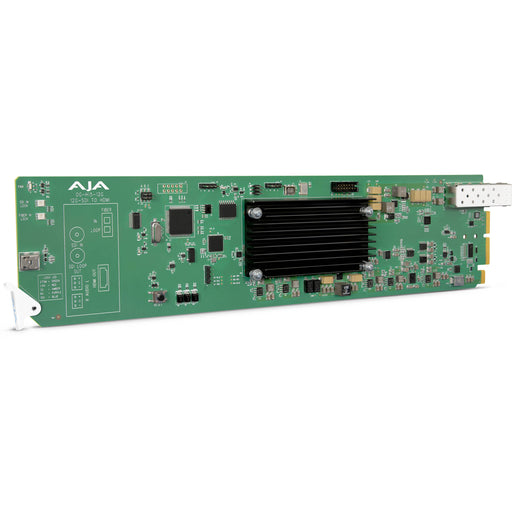 AJA OG-Hi5-12G – OpenGear 12G-SDI to HDMI 2.0 converter with HDR support, embedded audio, and compatibility with OpenGear frames for high-quality signal conversion.