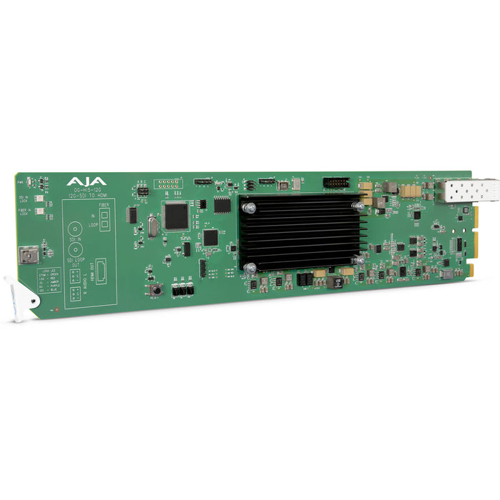 AJA OG-Hi5-12G – OpenGear 12G-SDI to HDMI 2.0 converter with HDR support, embedded audio, and compatibility with OpenGear frames for high-quality signal conversion.