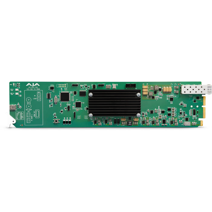 AJA OG-Hi5-12G – OpenGear 12G-SDI to HDMI 2.0 converter with HDR support, embedded audio, and compatibility with OpenGear frames for high-quality signal conversion.