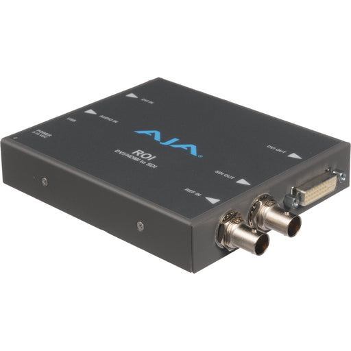 AJA ROI-DVI Mini-Converter – DVI or HDMI to SDI converter with real-time Region of Interest scaling, aspect ratio control, and audio embedding.