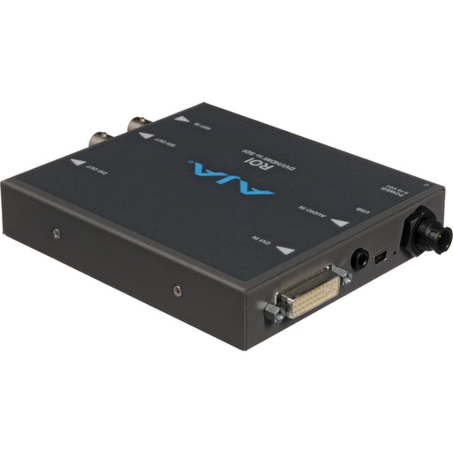AJA ROI-DVI Mini-Converter – DVI or HDMI to SDI converter with real-time Region of Interest scaling, aspect ratio control, and audio embedding.