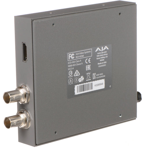 AJA ROI-HDMI-R0 is a region-of-interest scan converter that converts HDMI to SDI with high-quality scaling, frame rate conversion, and audio embedding.